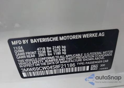 2025 BMW 330I from USA, damaged, VIN 3MW69CW04S8F21186